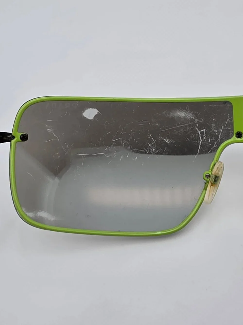 Prada SPS 55O OAW-1I2 Linea Rossa Grey Frame Silver Mirror Shield Sunglasses